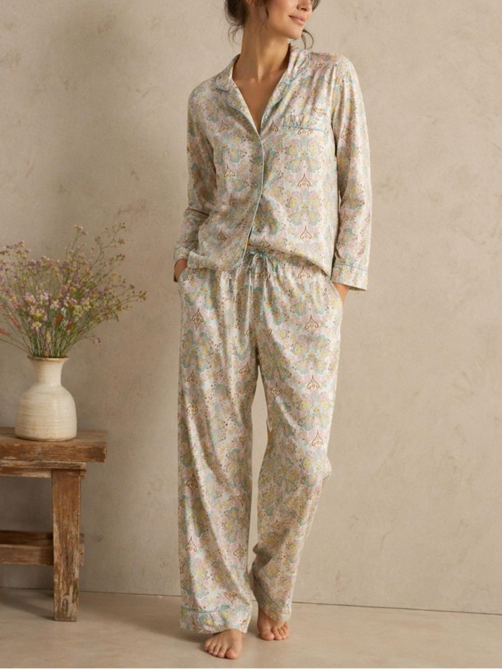 KIYOMI Pastel Paisley Print 100% Cotton Pajama Lounge Set